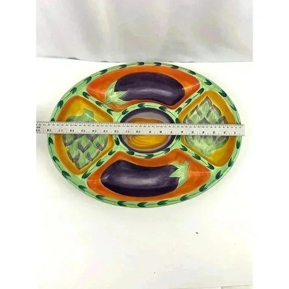 VTG Bright Vegetable Oval Platter 18"X14" Toscano 2001 Hand Painted Clay Art - Picture 5 of 8
